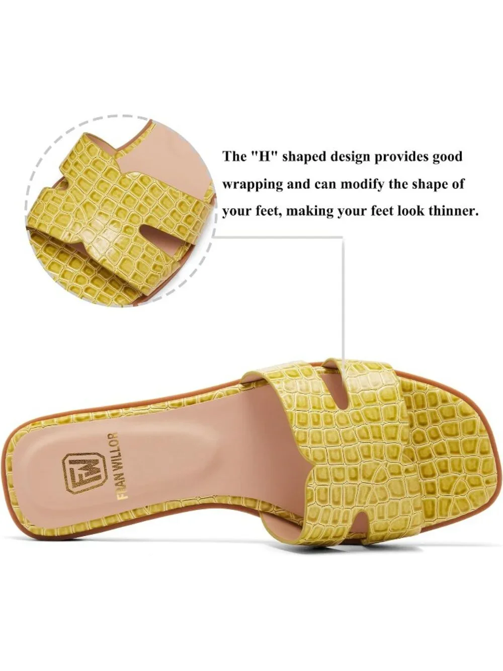 Women's Green Flat Comfortable Slides Fashion Square Open Toe Slip Beach Sandal